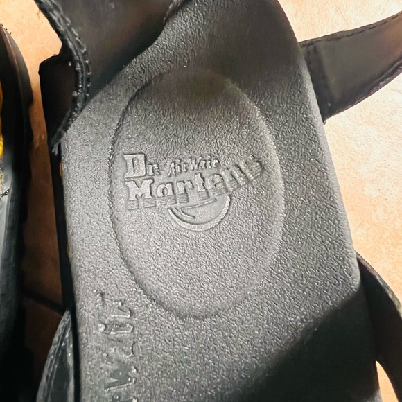 Dr. Martens Black Vegan Leather Sandals with Yellow Stitching - Picture 6 of 8